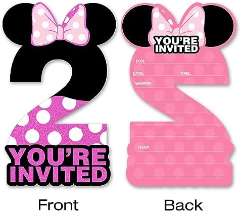 Brayqu 2nd Birthday Shaped Invitations Pink Glitter Mouse 20 Cards with Envelopes