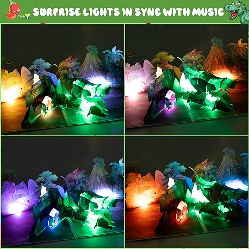 Dinosaur Musical Birthday Card with LED Lights and 3D Pop Up