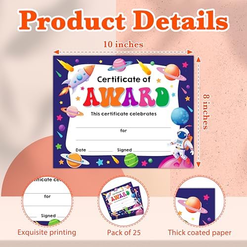 Outer Space Award Certificates 25 Pcs for School and Kindergarten