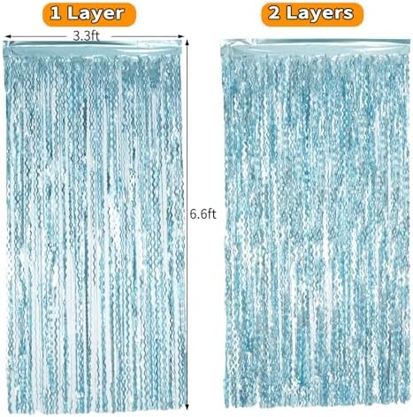 4 Pack Wavy Blue Foil Fringe Curtains 33x66ft Ocean Backdrop