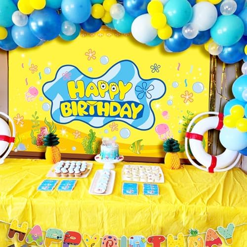 DUNSEO Cartoon Sponge Birthday Banner 5x3ft Backdrop
