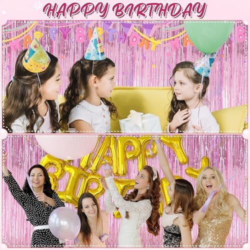 Crosize 3 Pack Pink Foil Curtain Party Decorations