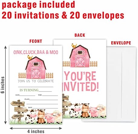 Farm Birthday Party Invitation Cards with Envelopes 20 Count