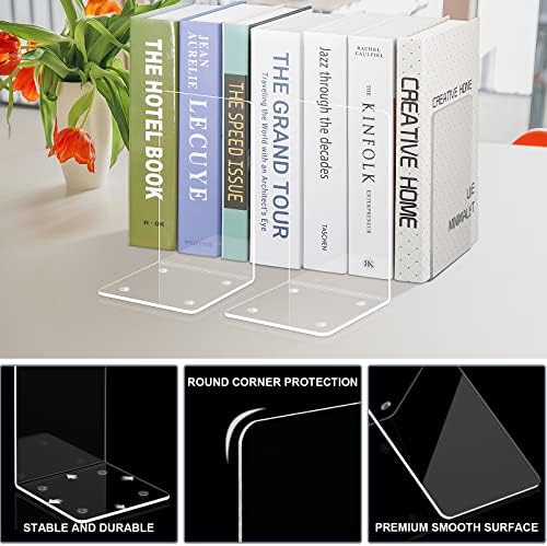 VFINE Clear Acrylic Bookends 4 Piece Set