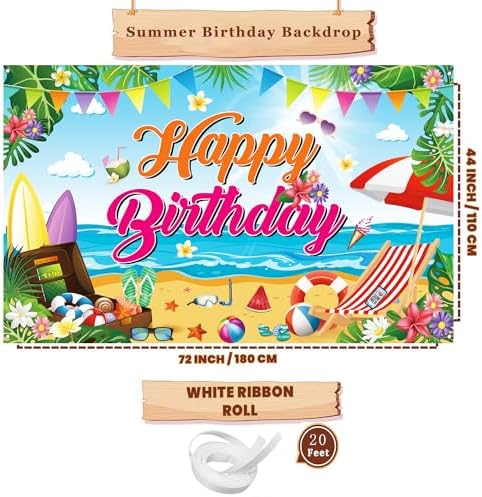 Aushenke Summer Beach Birthday Backdrop Banner 71x43 Inches