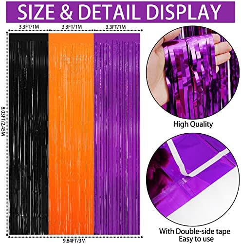3 Pack Halloween Black Orange Tinsel Curtain Backdrop