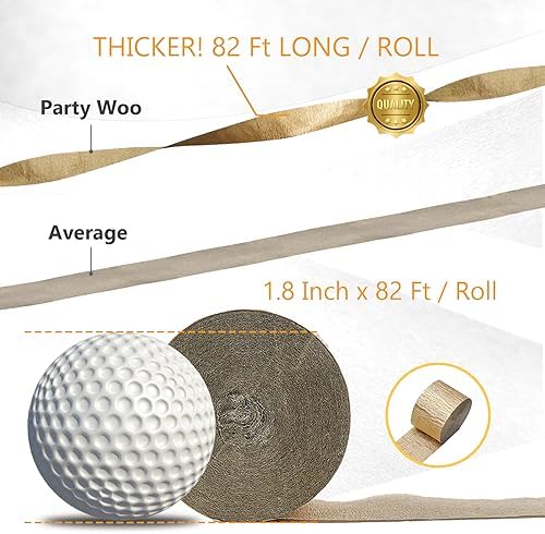 PartyWoo Crepe Paper Streamers 6 Rolls Black Gold