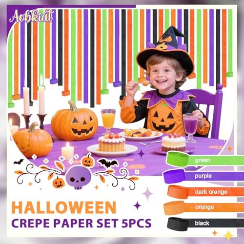 AOBKIAT Halloween Crepe Paper Streamers 5 Rolls