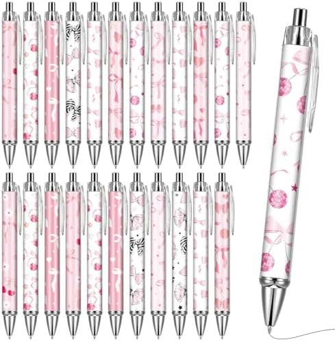Pink Ballpoint Pens Favors - 24 Pcs Retractable Cute Bow Tie Design Pens