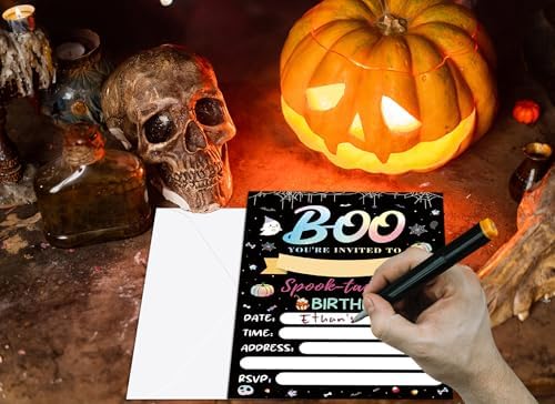 HEYINSHEN 20 Halloween Birthday Invitations with Envelopes