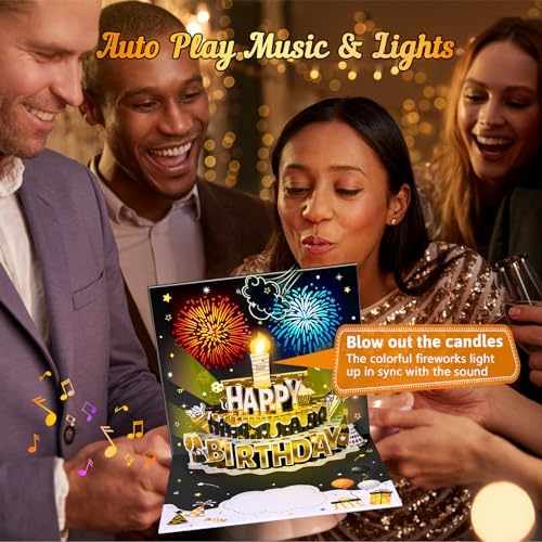 INPHER Age Birthday Card with Light Music Fireworks Pop Up Cake