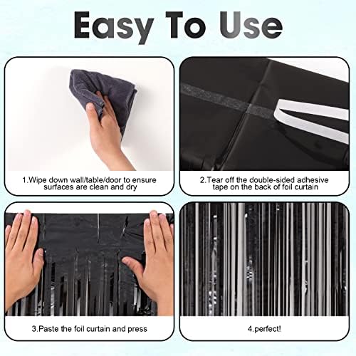 3 Pack Foil Fringe Curtains 33x82 Feet Black Backdrop for Parties