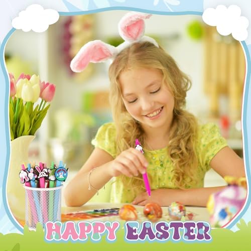24 Pcs Cute Easter Themed Pens for Kids and Office Use