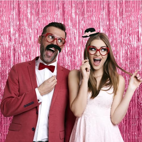 3 Pack Pink Tinsel Foil Backdrop Decorations for Parties