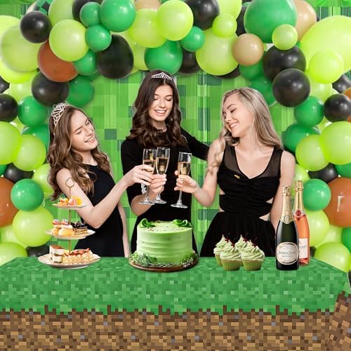 2 Pcs Pixel Green Miner Theme Tinsel Curtains