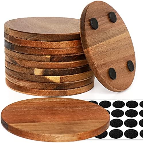 10 Piece Acacia Wood Coasters with Non-Slip Dots for DIY Crafts