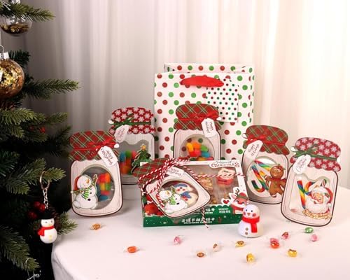 Giiffu 48 Pack Christmas Mason Jar Cards with Clear Treat Bags