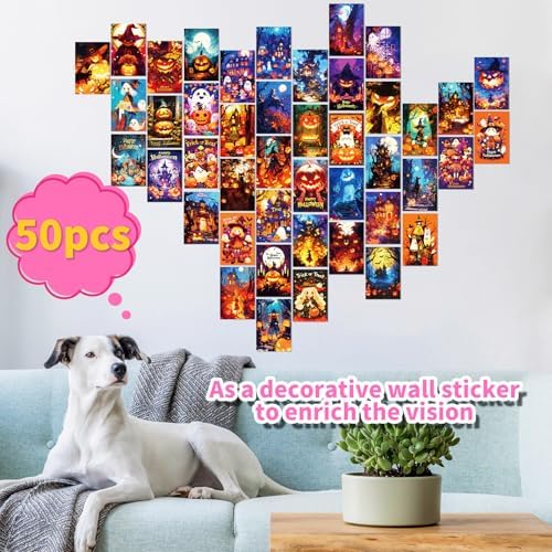 50 Halloween Cartoon Postcard Set - Ghost Witch Pumpkin Cat Custom Gift Cards