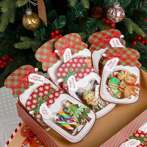 Giiffu 48 Pack Christmas Mason Jar Cards with Clear Treat Bags