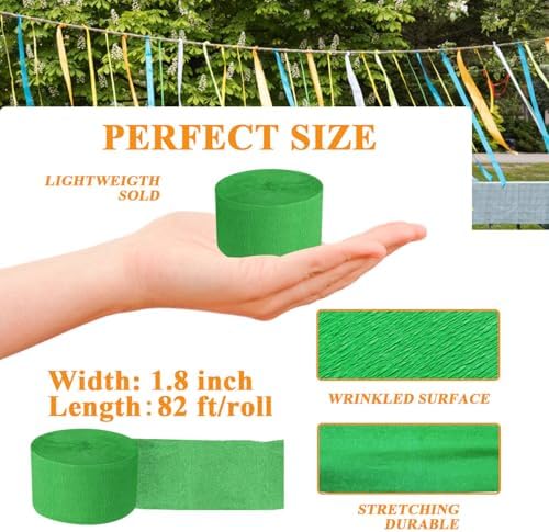 8 Rolls Green Crepe Paper Streamers for Party Decorations