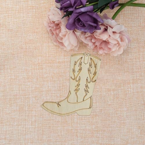 20pcs Wood Cowboy Boots DIY Cutouts Hanging Ornaments with Jute Twine
