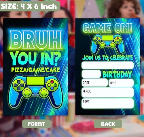 Feyerr Video Game Brother Birthday Invitations 30 Double Sided with Envelopes
