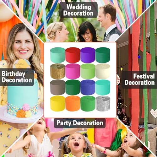 8 Rolls Green Crepe Paper Streamers for Party Decorations