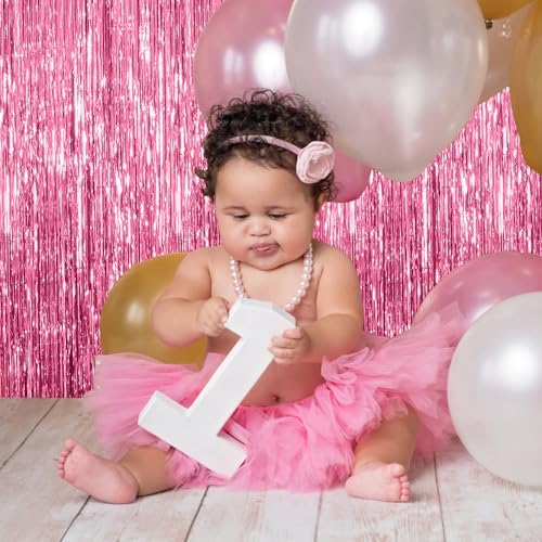 3 Pack Pink Tinsel Foil Backdrop Decorations for Parties