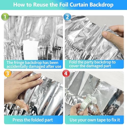 2 Pack Foil Curtain Backdrop with Silver Tinsel