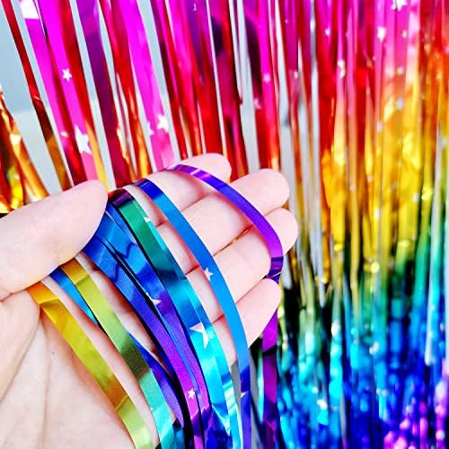 Sparkly Rainbow Gradient Tinsel Foil Fringe Curtain 2 Packs