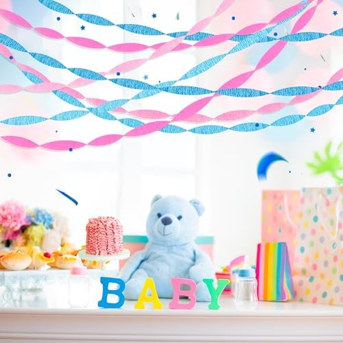 Pink Blue Crepe Streamers 656ft Gender Reveal Decor Kit
