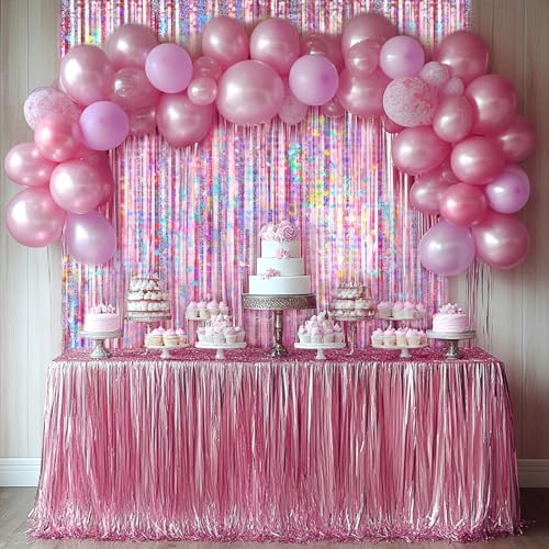 4 Pack Pink Foil Fringe Curtain Decor for Parties