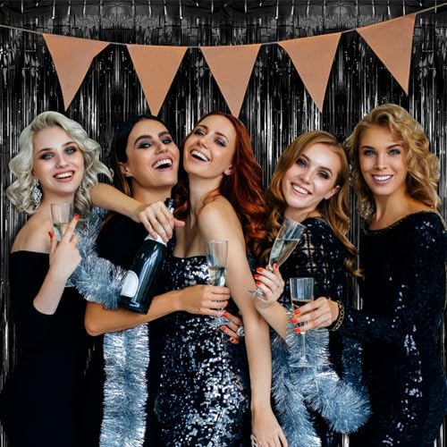 2 Pack Black Tinsel Foil Streamers Backdrop