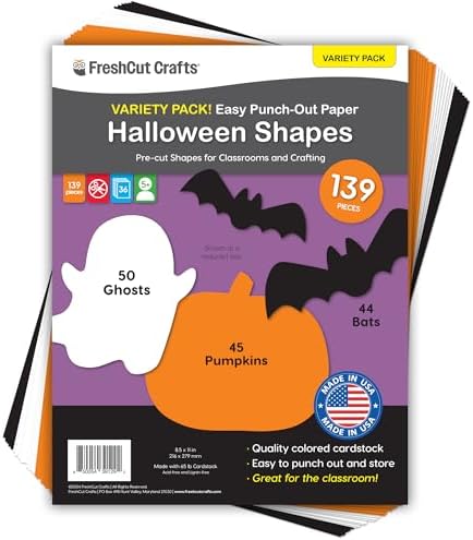139 Halloween Ghosts Pumpkins Bats Punch Out Paper Cutouts 2-Sided
