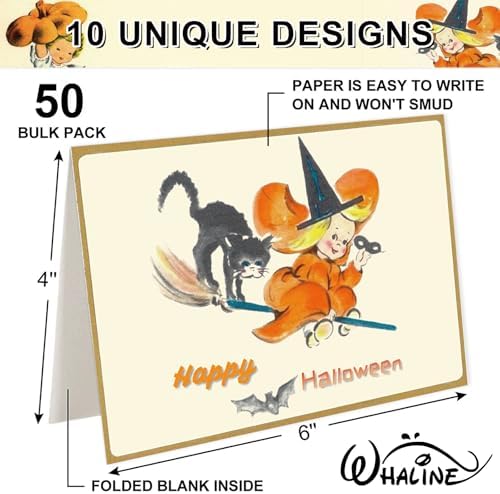 Whaline 50 Pack Halloween Greeting Cards with Sticker Envelopes