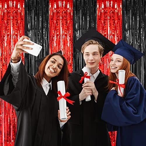 2 Pack Black and Red Foil Curtain Party Decorations