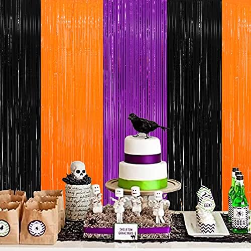 3 Pack Halloween Black Orange Tinsel Curtain Backdrop