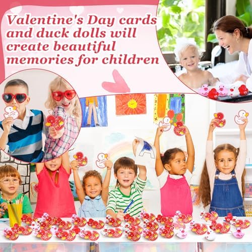 30 Valentines Day Rubber Ducks with Gift Cards and Gold Foil Strings