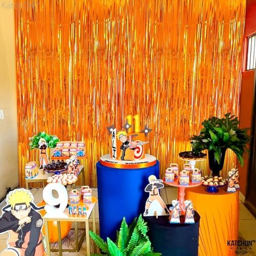 KatchOn XtraLarge Orange Fringe Backdrop Curtain 32x8 Feet Pack of 2