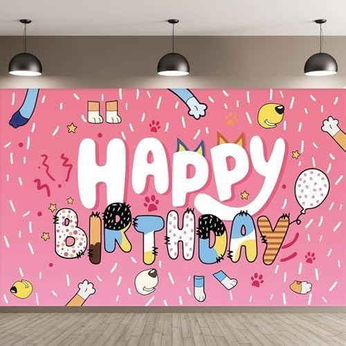 5x3ft Blue Dog Birthday Backdrop for Kids and Adults