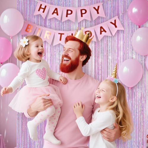 2 Pack Pink Tinsel Foil Fringe Party Backdrop Curtains 32x82ft