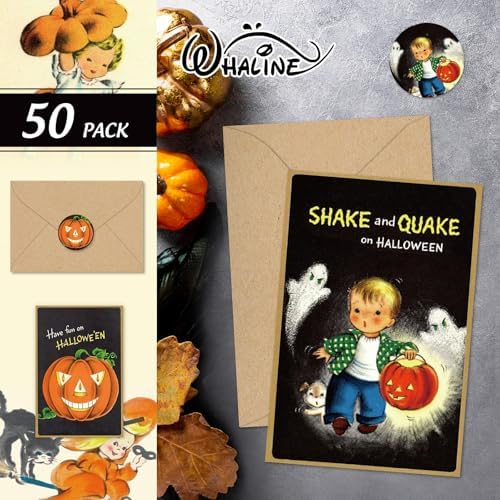 Whaline 50 Pack Halloween Greeting Cards with Sticker Envelopes