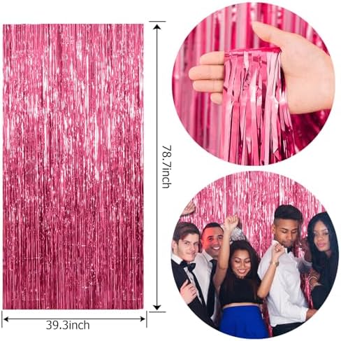 2 Pack Pink Metallic Foil Curtain Backdrop for Parties