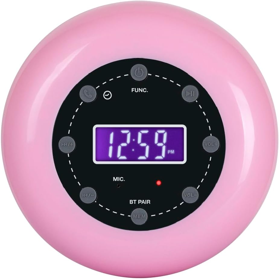 HANNLOMAX HX-159CR Shower Clock Radio with Bluetooth and LCD Display Pink