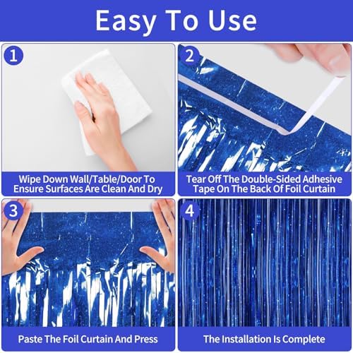 Picoway 4 Pack Foil Fringe Tinsel Curtains Blue