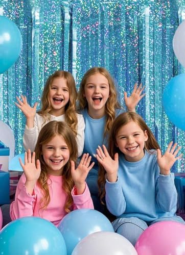Blue Birthday Decorations Curtain Streamers with Tinsel
