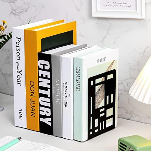 Zonon 3 Pairs Black Metal Bookends for Shelves