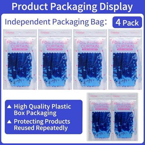 Picoway 4 Pack Foil Fringe Tinsel Curtains Blue