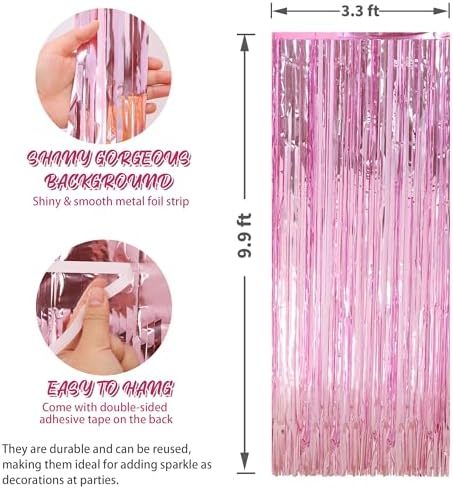 Crosize 3 Pack Pink Foil Curtain Party Decorations