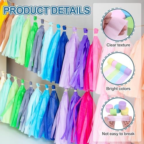 MECCANIXITY Crepe Paper Streamers 6 Rolls 492ft Light Pink Purple